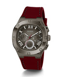 Guess Headline Multifunction Grey Dial Burgundy Silicone Strap Watch For Men - GW0571G4