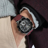 Guess Headline Multifunction Grey Dial Burgundy Silicone Strap Watch For Men - GW0571G4