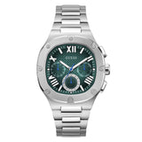 Guess Headline Quartz Green Dial Silver Steel Strap Watch For Men - GW0572G6