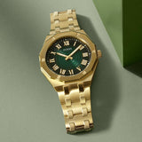 Guess Asset Quartz Green Dial Gold Steel Strap Watch For Men - GW0575G2