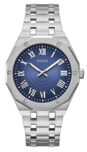 Guess Asset Quartz Blue Dial Silver Steel Strap Watch For Men - GW0575G4