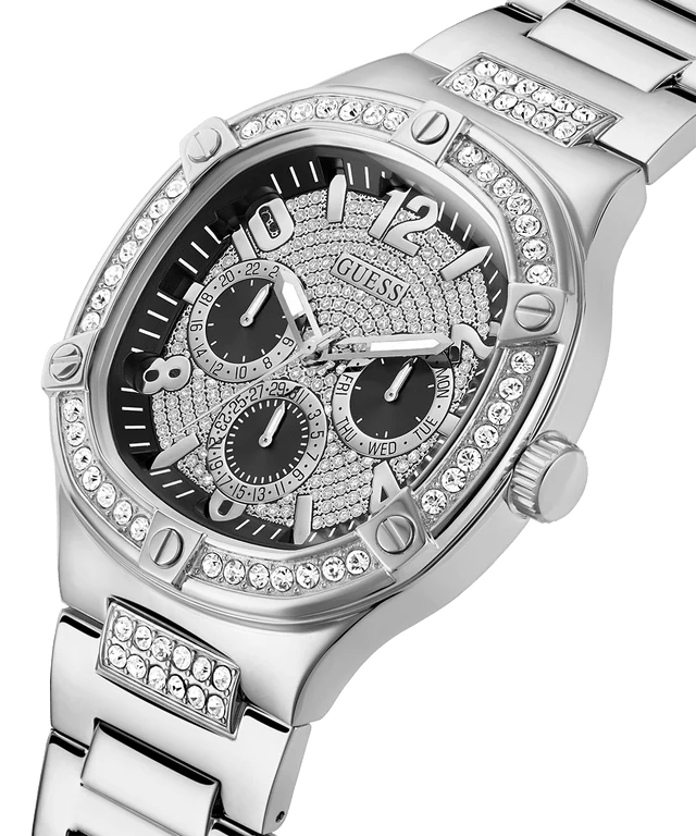 Guess Duke Glitz Black Dial Silver Steel Strap Watch For Men - GW0576G1