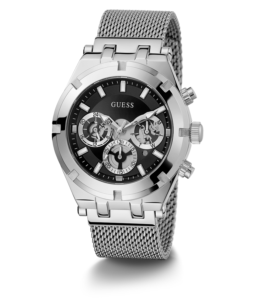 Guess Continental Quartz Black Dial Silver Mesh Strap Watch For Men - GW0582G1