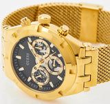 Guess Continental Chronograph Black Dial Gold Mesh Strap Watch For Men - GW0582G2