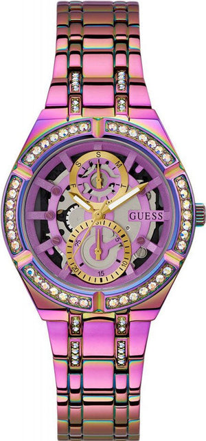 Guess Allara Quartz Purple Dial Purple Steel Strap Watch For Women - GW0604L4