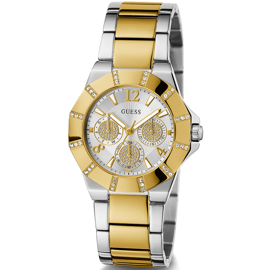 Guess Sunray Multifunction Silver Dial Two Tone Steel Strap Watch for Women - GW0616L2