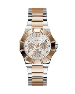 Guess Sunray Multifunction Crystals Silver Dial Two Tone Steel Strap Watch For Women - GW0616L3