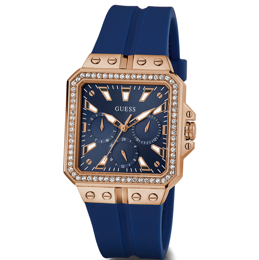 Guess Libra Crystals Blue Dial Blue Silicone Strap Watch For Women - GW0618L2