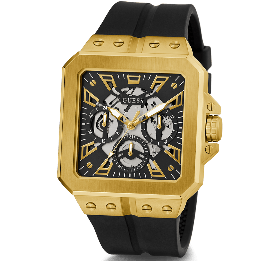 Guess Leo Multifunction Black Dial Black Silicone Strap Watch For Men - GW0637G2