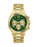 Guess Equity Analog Green Dial Gold Steel Strap Watch For Men - GW0703G2