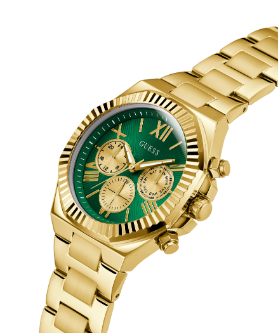 Guess Equity Analog Green Dial Gold Steel Strap Watch For Men - GW0703G2