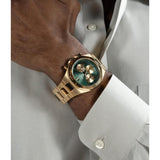 Guess Equity Analog Green Dial Gold Steel Strap Watch For Men - GW0703G2