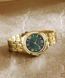 Guess Cosmo Diamonds Green Dial Gold Steel Strap Watch for Women - GW0033L8