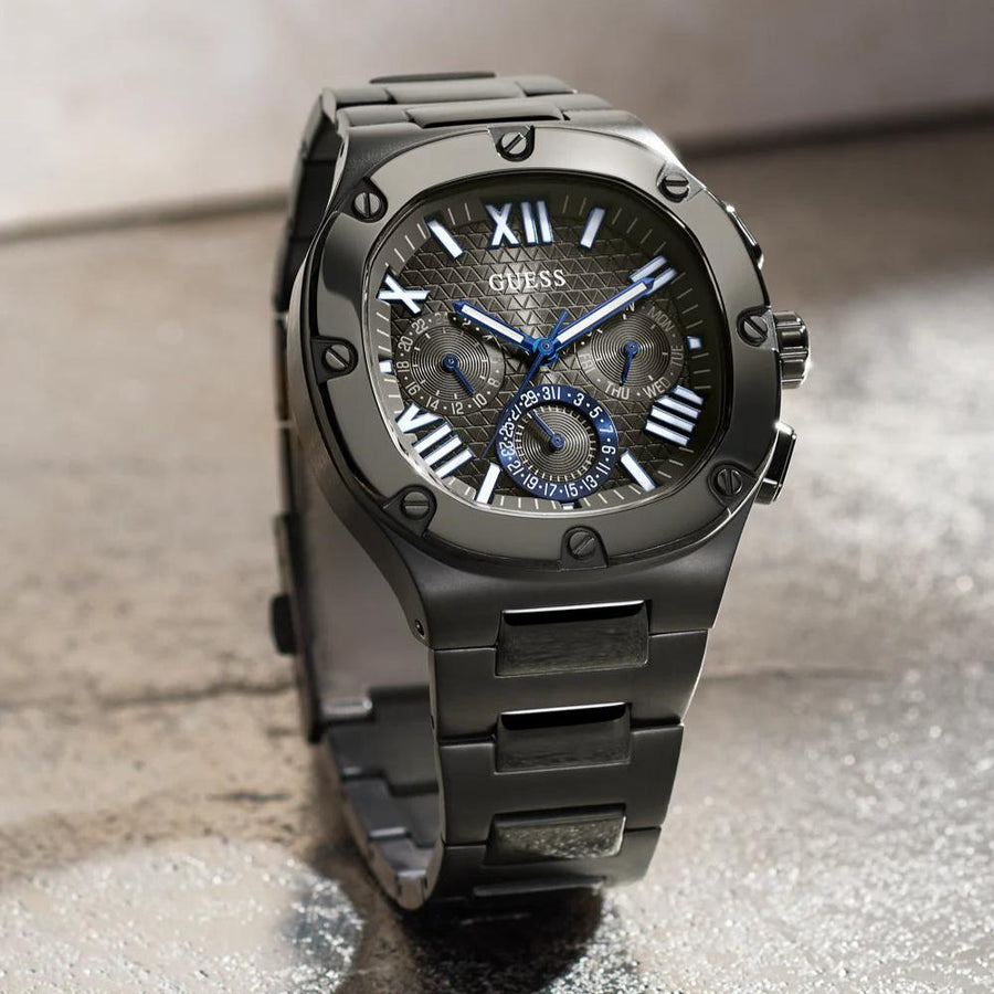 Guess Headliner Quartz Black Dial Grey Steel Strap Watch For Men - GW0572G5