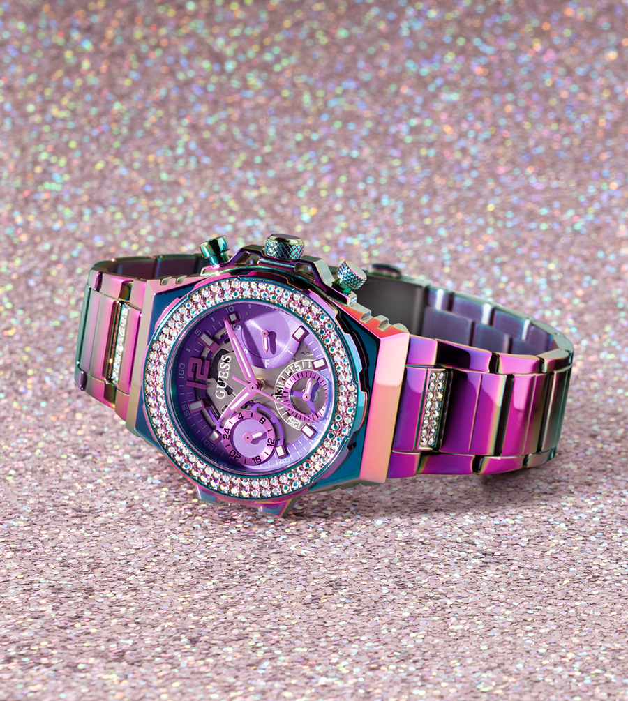 Guess Allara Quartz Purple Dial Purple Steel Strap Watch For Women - GW0604L4