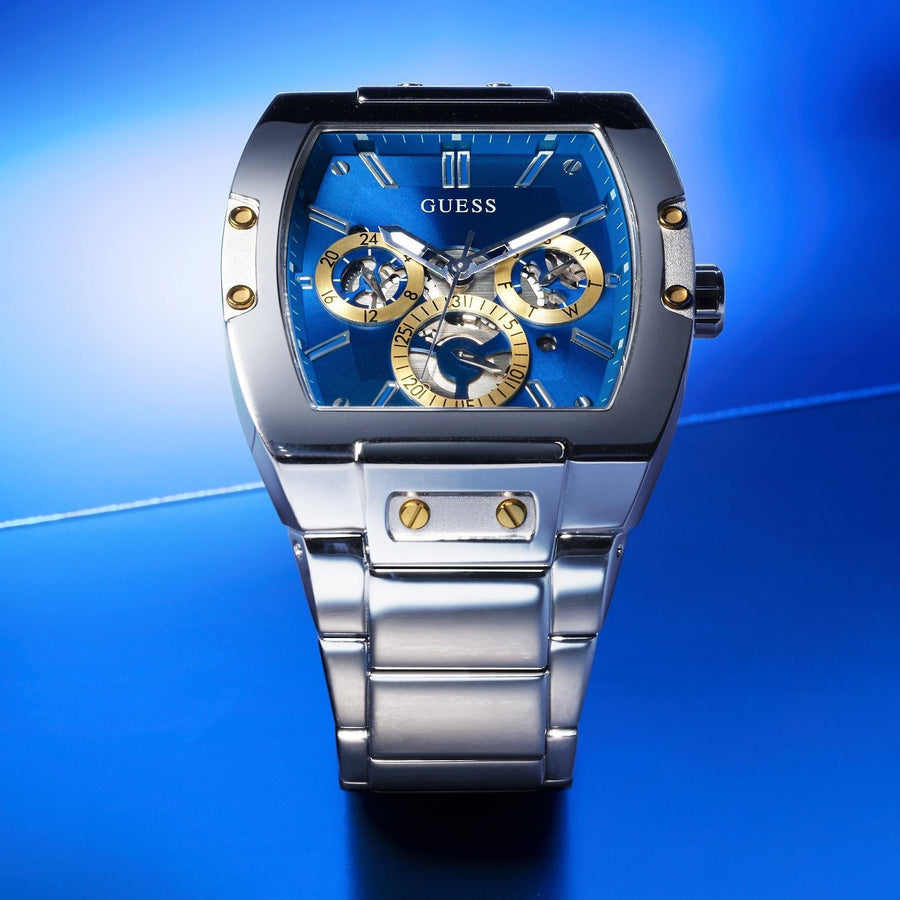 Guess Phoenix Multifunction Blue Dial Silver Steel Strap Watch For Men - GW0456G5