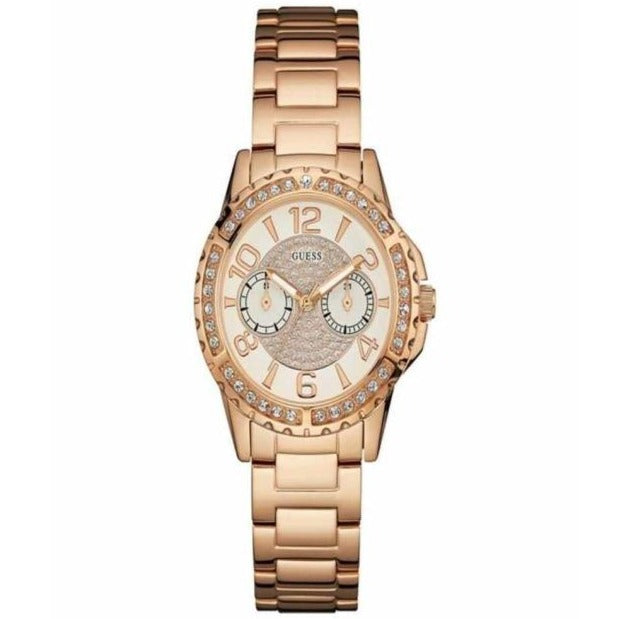 Guess Sassy Quartz White Dial Rose Gold Steel Strap Watch For Women - W0705L3