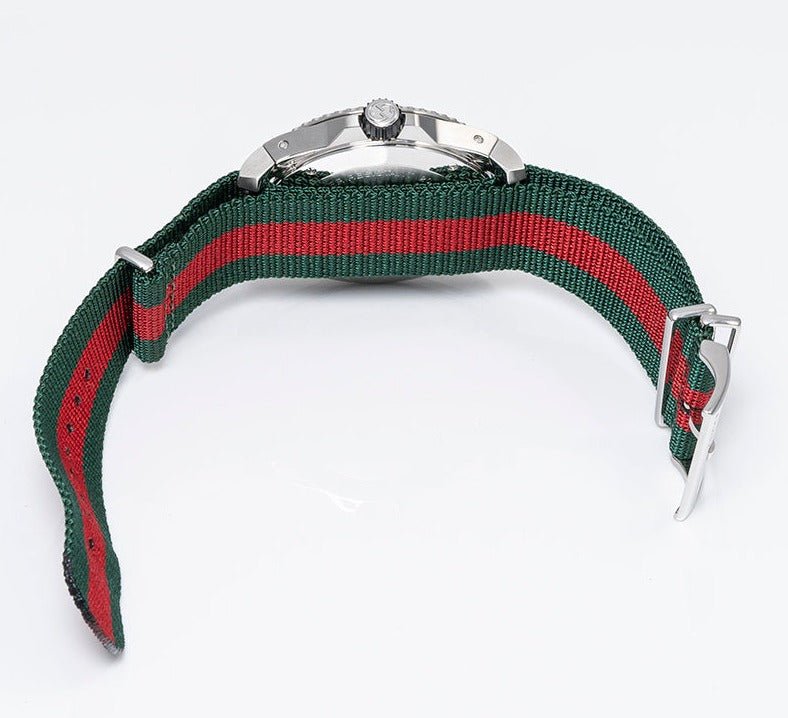 Gucci Dive Black Dial Red & Green Nylon Strap Watch For Men - YA136209