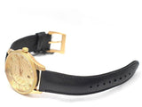 Gucci Eryx Automatic Chevron Gold Dial Black Leather Strap Watch For Men - YA126340