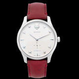 Gucci G Timeless Automatic Silver Dial Red Leather Strap Watch For Men - YA126346