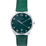 Gucci G-Timeless Mother of Pearl Green Dial Green Leather Strap Watch For Women - YA1264042