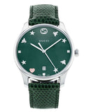 Gucci G-Timeless Mother of Pearl Green Dial Green Leather Strap Watch For Women - YA1264042