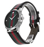 Gucci G Timeless Quartz Black Dial Multicolored Black Leather Strap Watch For Men - YA12640799