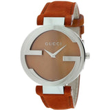 Gucci Interlocking G Quartz Orange Dial Orange Leather Strap Watch For Women - YA133316