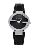 Gucci G Interlocking Black Dial Black Leather Strap Watch For Women - YA133501