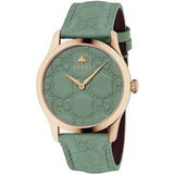 Gucci G Timeless Quartz Green Dial Green Leather Strap Watch For Women - YA1264099