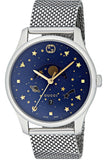 Gucci G-Timeless Motifs Moon Phase Blue Dial Silver Mesh Bracelet Watch For Men - YA126328