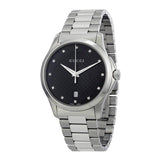 Gucci G Timeless Diamonds Black Dial Silver Steel Strap Watch For Men - YA126456