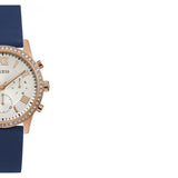 Guess Solar White Rose Gold Dial Blue Rubber Strap Watch For Women - W1135L3