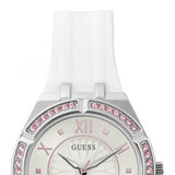 Guess Sparkling Silver Dial White Rubber Strap Watch For Women - GW0032L1