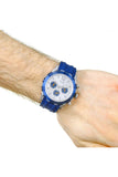 Guess Caliber Chronograph White Dial Blue Rubber Strap Watch for Men - W0864G6