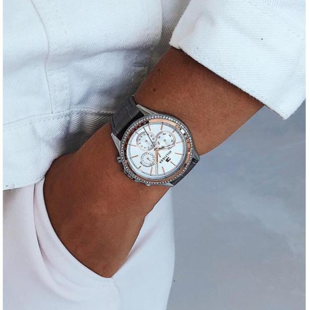 Tommy Hilfiger Ari Diamonds White Dial Grey Leather Strap Watch for Women - 1781980