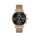 Hugo Boss Integrity Black Dial Gold Mesh Bracelet Watch for Men - 1513808