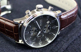 Hugo Boss Aeroliner Chronograph Quartz Grey Dial Brown Leather Strap Watch For Men - HB1512570