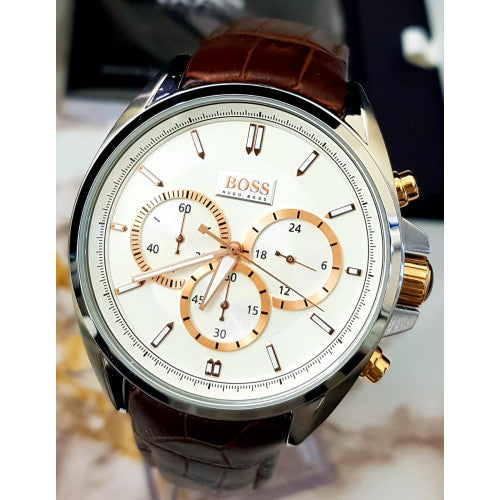 Hugo Boss Driver Quartz Silver Dial Brown Leather Strap Watch For Men - HB1512881