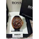 Hugo Boss Driver Sport Chronograph Brown Dial Brown Leather Strap Watch for Men - 1513093