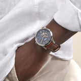 Fossil Townsman Automatic Blue Dial Brown Leather Strap Watch for Men - ME3110