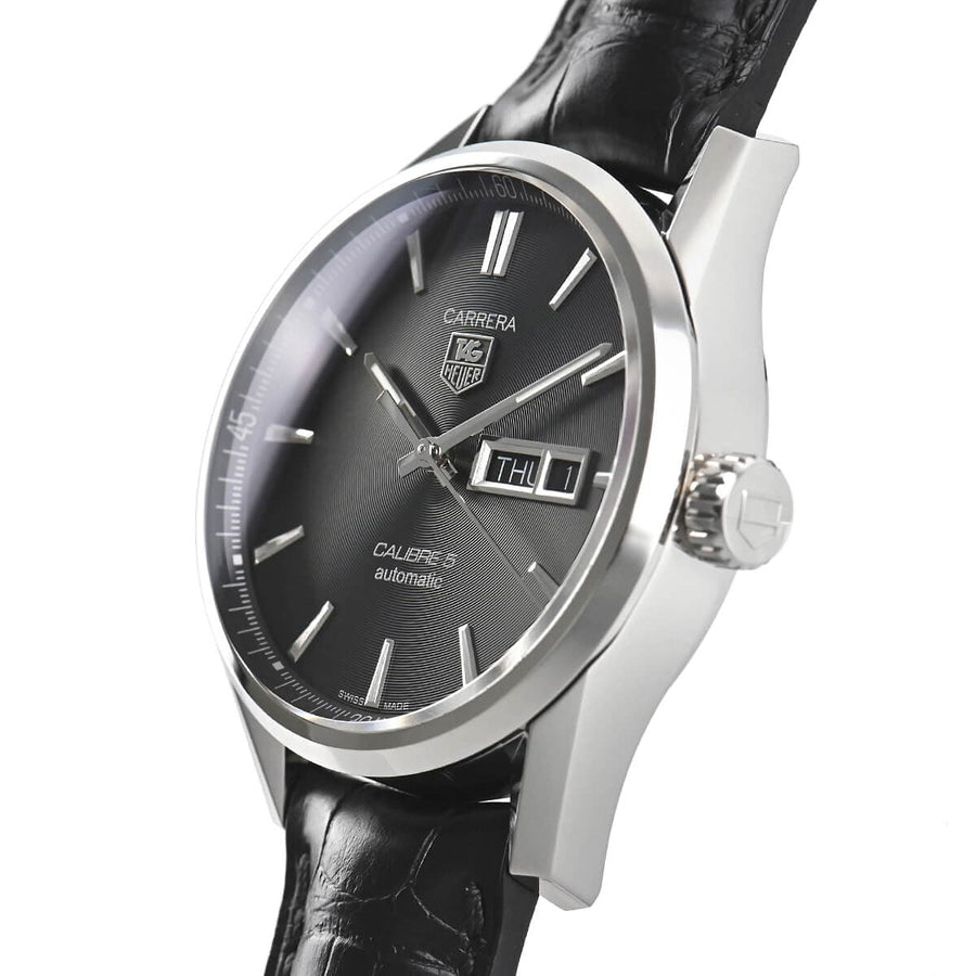 Tag Heuer Carrera Automatic Black Dial Black Leather Strap Watch for Men - WAR201A.FC6266