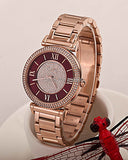 Michael Kors Caitlin Red Dial Rose Gold Stainless Steel Strap Watch for Women - MK3377