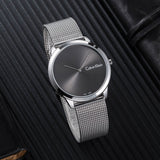 Calvin Klein Minimal Grey Dial Silver Mesh Bracelet Watch for Men - K3M211Y3