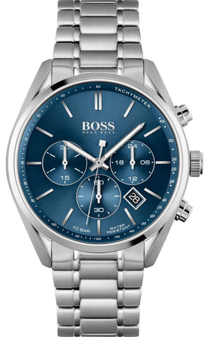 Hugo Boss Champion Blue Dial Silver Steel Strap Watch for Men - 1513818