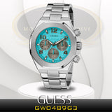 Guess Empire Chronograph Quartz Sky Blue Dial Silver Steel Strap Watch For Men - GW0489G3