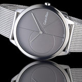 Calvin Klein Minimal Black Dial Silver Mesh Bracelet Watch for Men - K3M21123