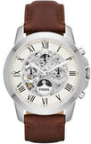 Fossil Grant Automatic White Dial Brown Leather Strap Watch for Men - ME3052