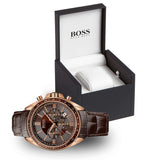 Hugo Boss Driver Sport Chronograph Brown Dial Brown Leather Strap Watch for Men - 1513093