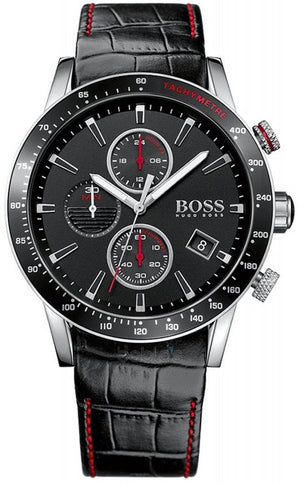 Hugo Boss Rafale Chronograph Black Dial Black Leather Strap Watch For Men - 1513390